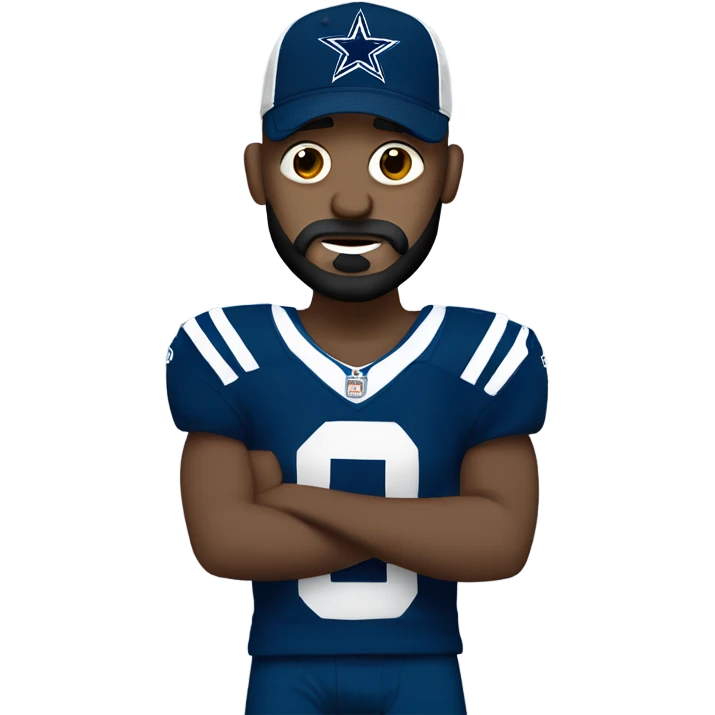 Bald white male with dark brown beard holding dark blue Dallas Cowboys hat. He’s crying because he’s ashamed of being bald  emoji