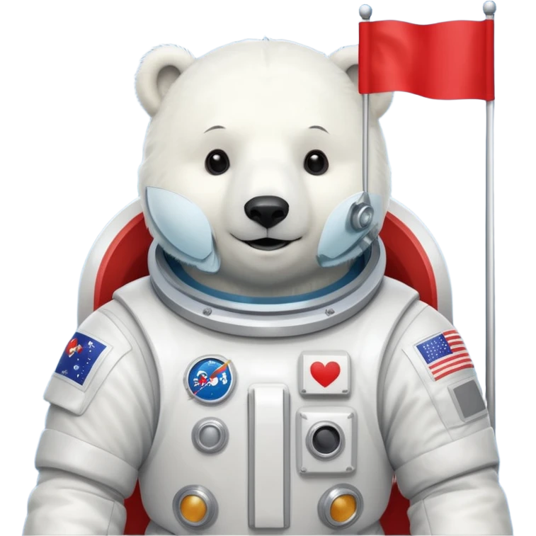 Polar bear in space suit, holding red rectangle flag emoji