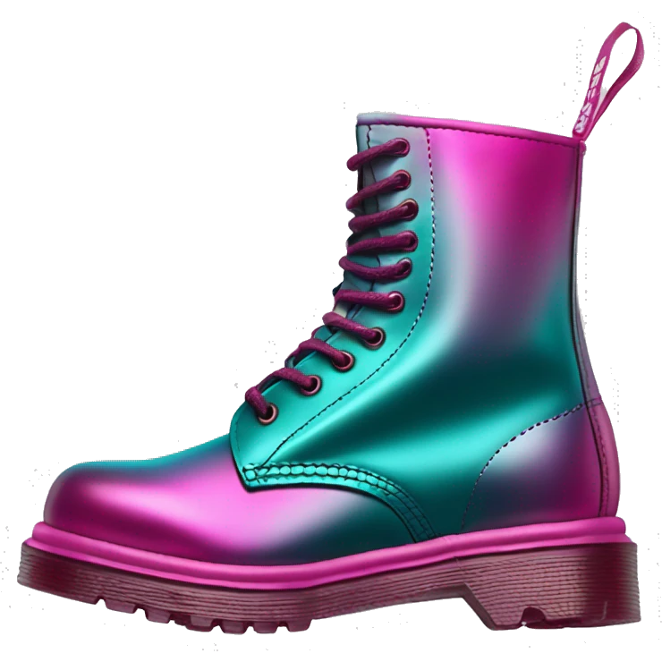 Hyper Realistic isolated side view of a pair of metallic teal and metallic magenta and metallic light pink ombre Dr.Martens Boots emoji