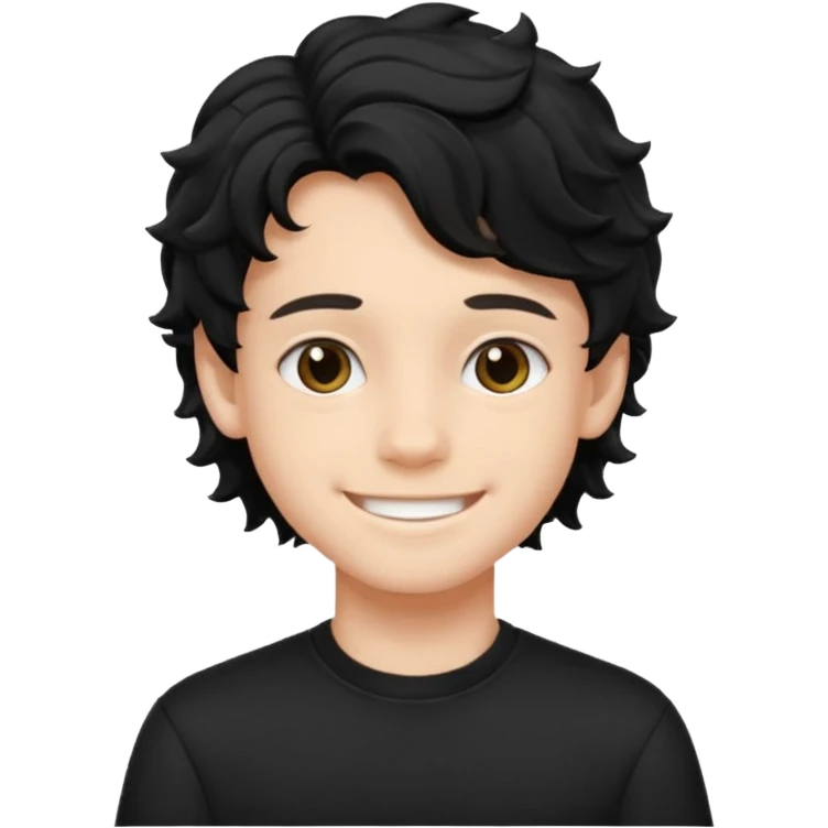 Menino de 15 anos de cabelo ondulado preto roupa preta  emoji