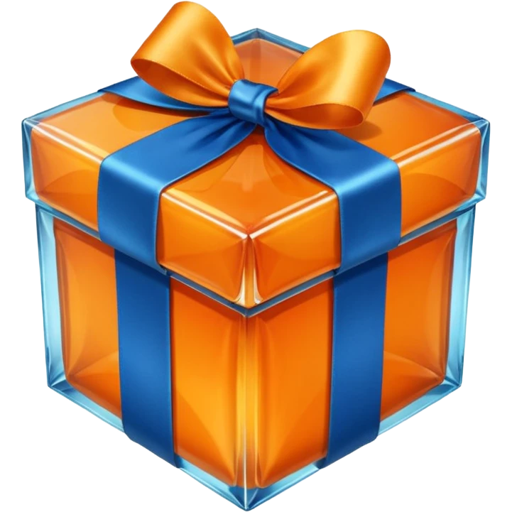 glass orange gift box with blue ribbon emoji
