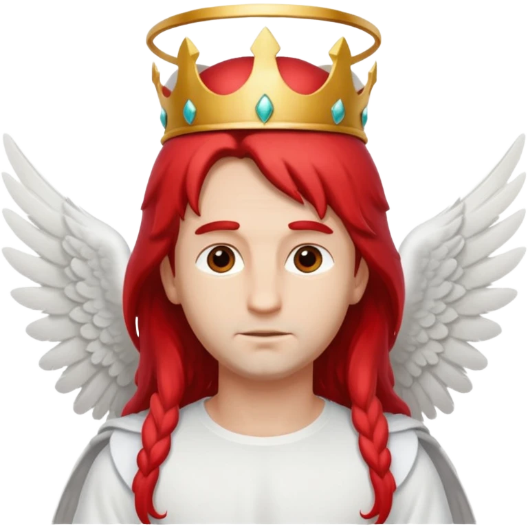 long hair angel with a red crown on his head, 4 wings emoji