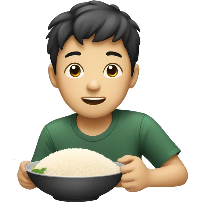 Asian boy eat rice emoji