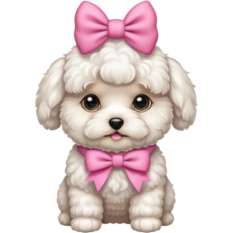 A white maltipoo with a pink Bow  emoji
