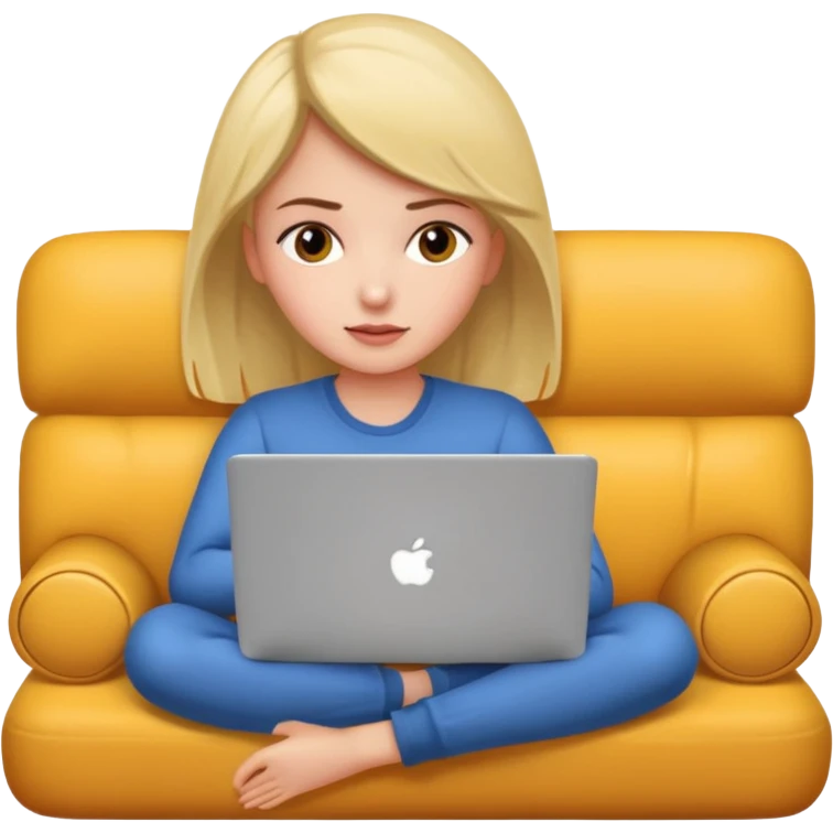 A girl is lying on the couch with a laptop, working emoji