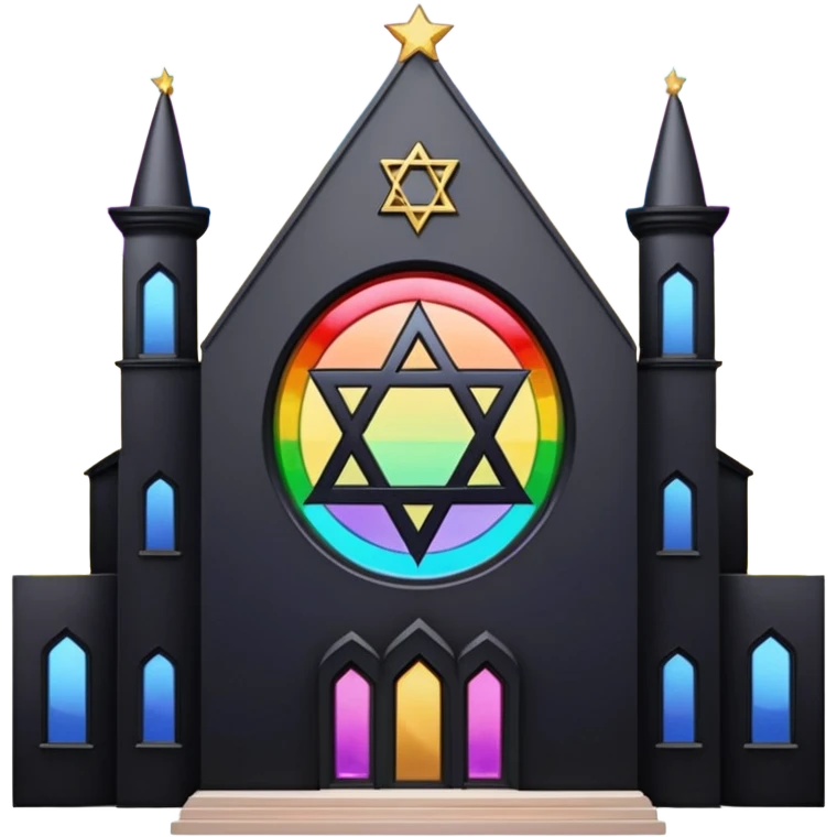 jewish synagogue temple in dark goth aesthetic style with black building and rainbow tint glass windows and star of david and celestial symbolism of peace and acceptance  emoji