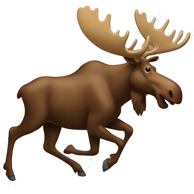 A moose running with a bottle of pop and chips emoji