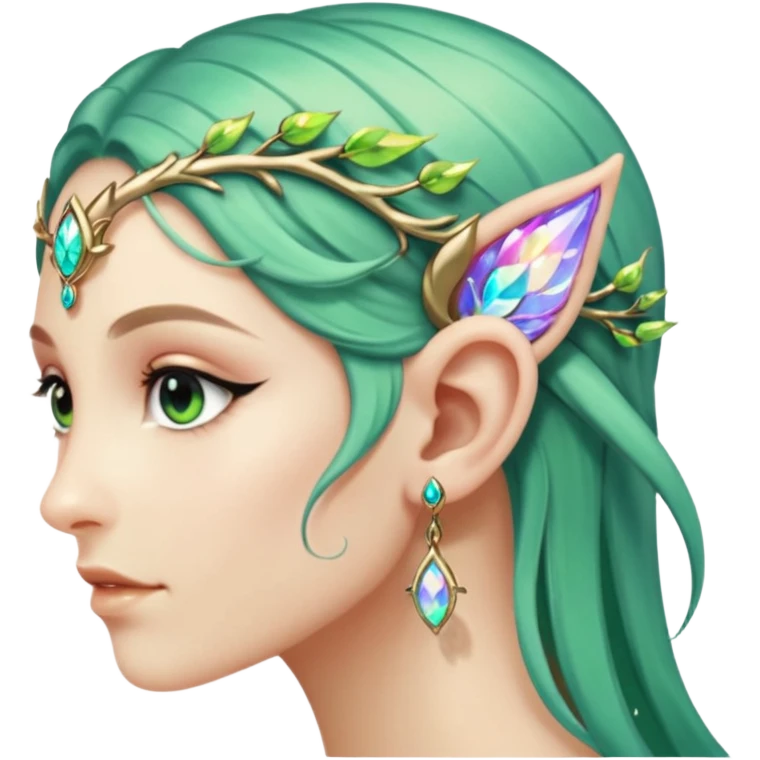 portrait of Elvish fae shiny sparkly iridescent translucent diaphanous ear climber ear cuff emoji