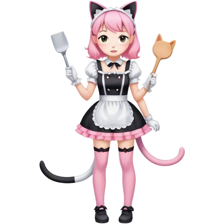 Black white and pink maid dress and thigh high leggings and cat ears loose clothes emoji