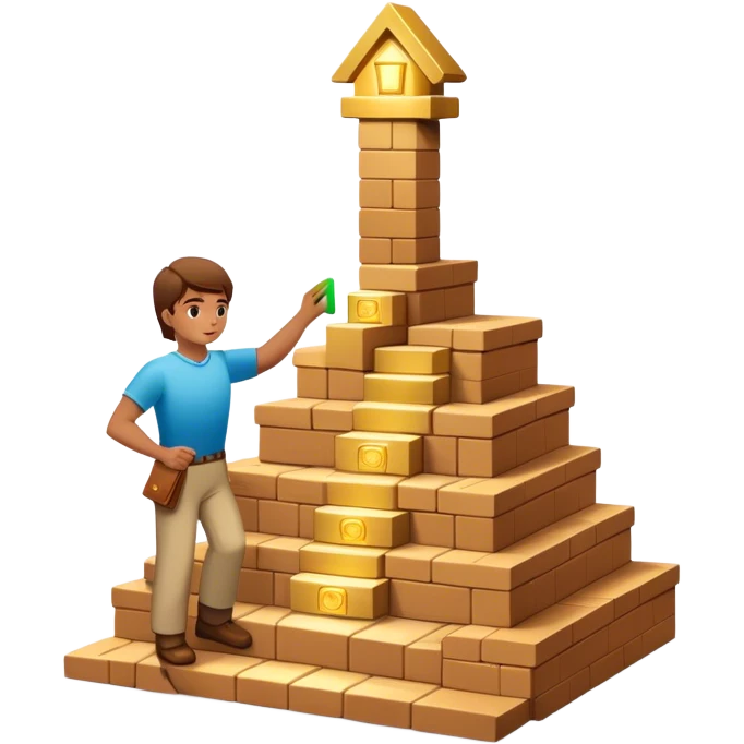 represents the habit formation process with a person stacking bricks to build a staircase, a signpost labeled "Cue → Action → Reward", and a glowing golden door at the top symbolizing success and transformation. Let me know if you need any tweaks! 🚀 emoji