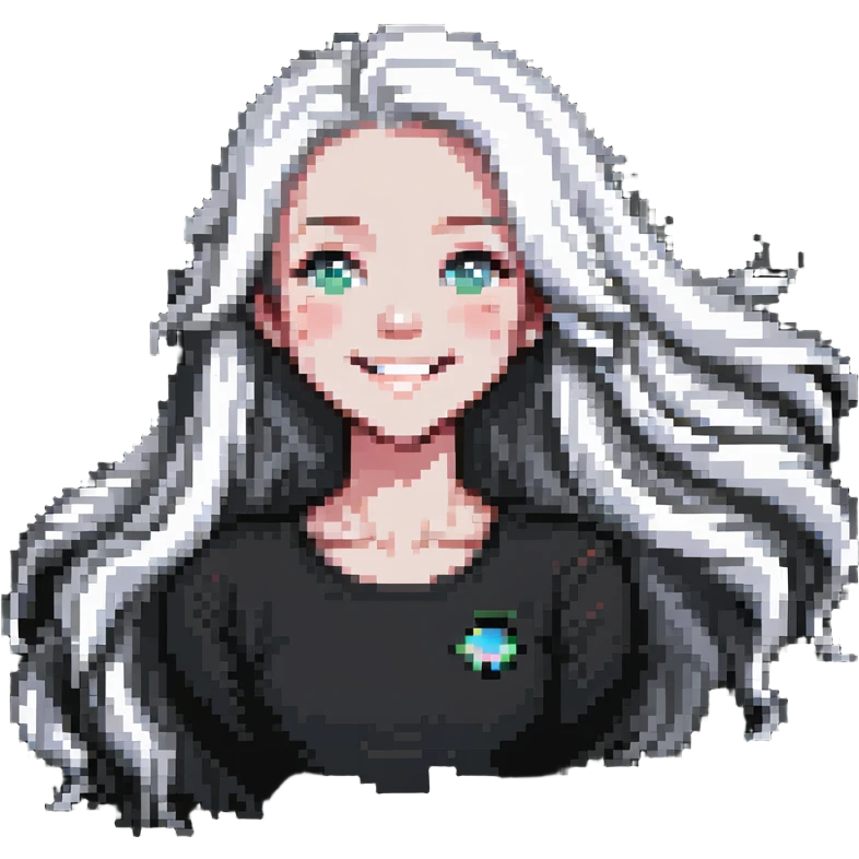 smiling girl with long, flowing hair and white skin emoji
