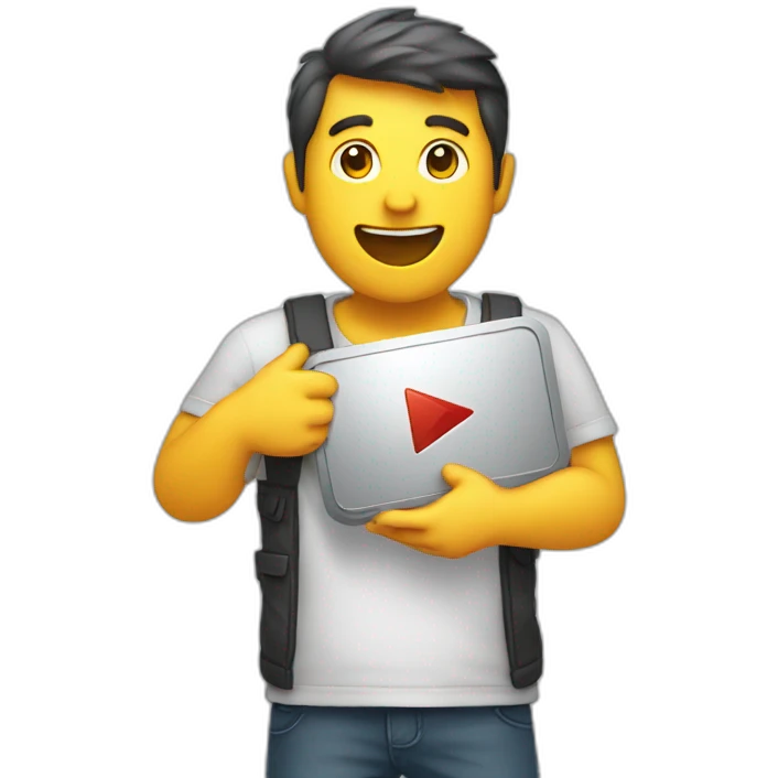 A man being happy holding youtube silver play button emoji