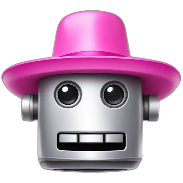 Square robot head wearing a pink sombrero emoji