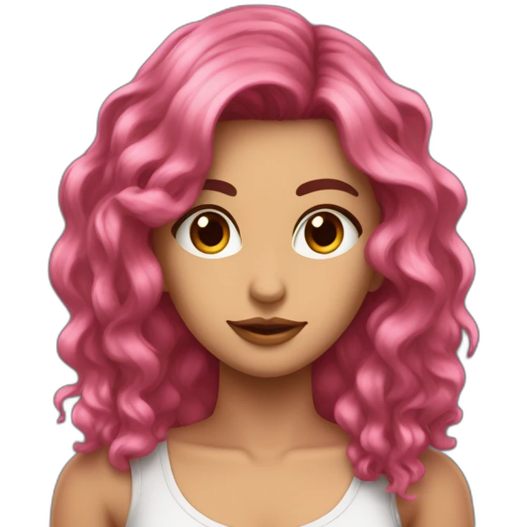 Chica morena con pelo más largo de un lado con mechas rosas emoji