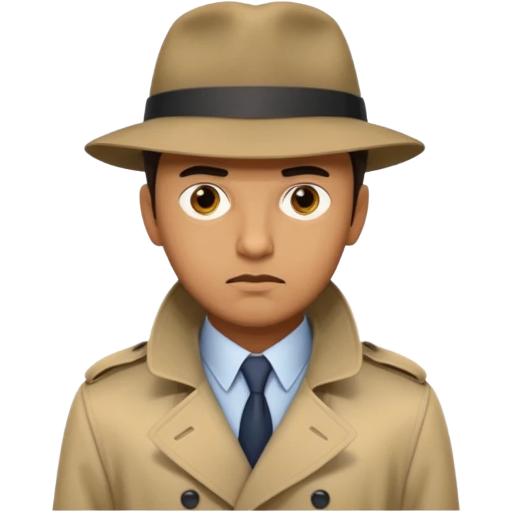 man in trench coat and hat looking suspicious, inspired by Agent Sai Srinivas Athreya, emoji style emoji