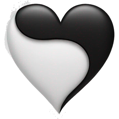 Half white half black heart where left half is white emoji