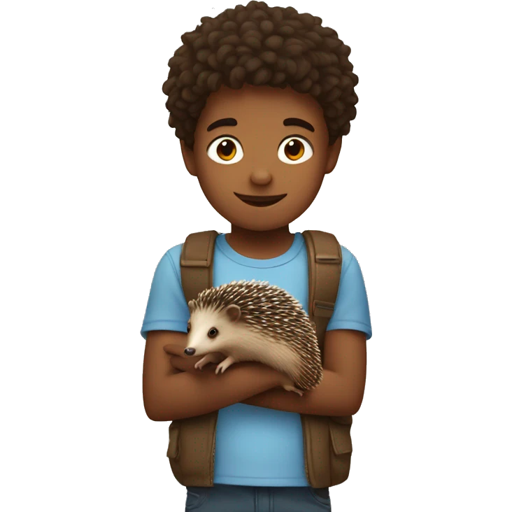A boy holding a hedgehog emoji