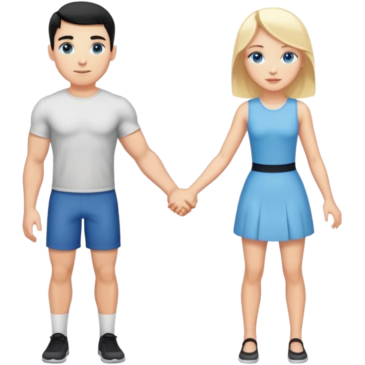 Buff and Tall white man with short black hair and white girl with long blonde hair and blue eyes holding hands emoji