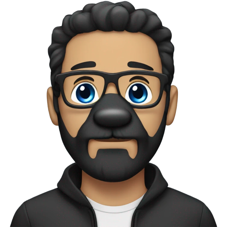 Blue eyes Dark hair man beard and mustache holding black Labrador  emoji