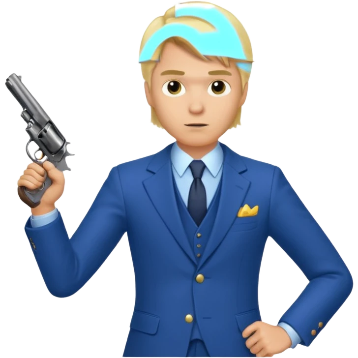 A blond man in a blue suit with a Colt pointing forward. emoji