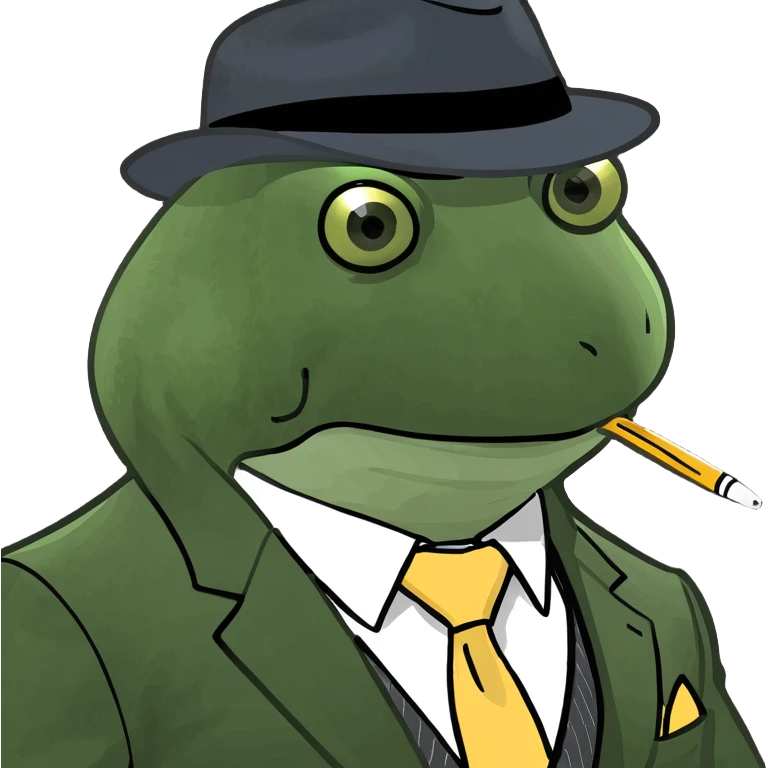 mob boss Italian frog, wearing a pinstripe suit, fedora, and gold ring emoji