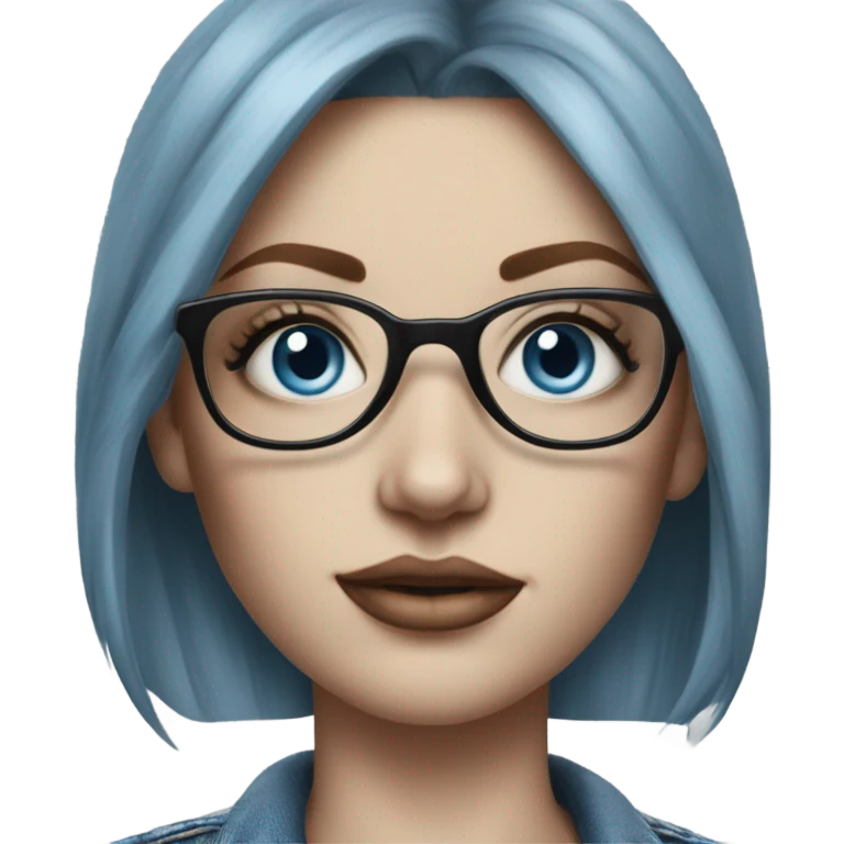 Create a Hyper Realistic pale beautiful tattooed 3D woman with glasses and blue eyes wearing denim jacket emoji