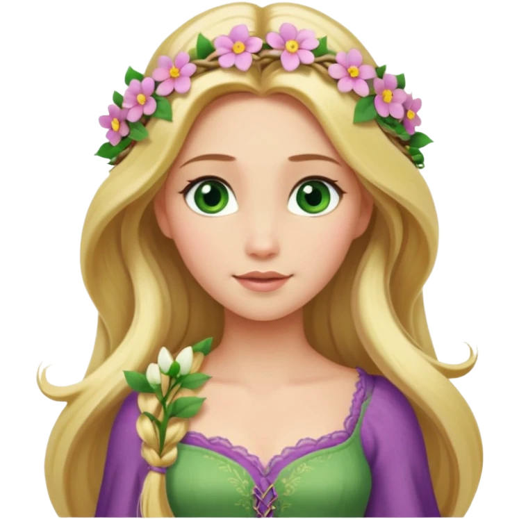 tangled disney rapunzel fair skin green eyes blonde hair flowers emoji
