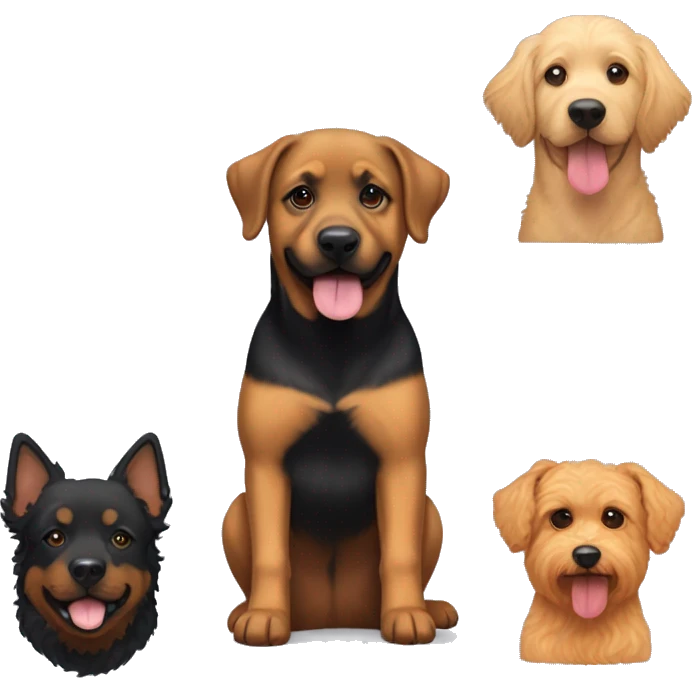 A female Rottweiler/ German Shepherd mix beside an apricot coloured malti poo emoji