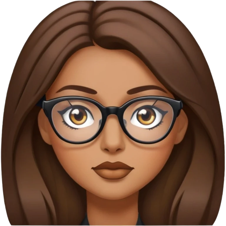 pretty brown long hair baddie with eyeliner and glasses emoji