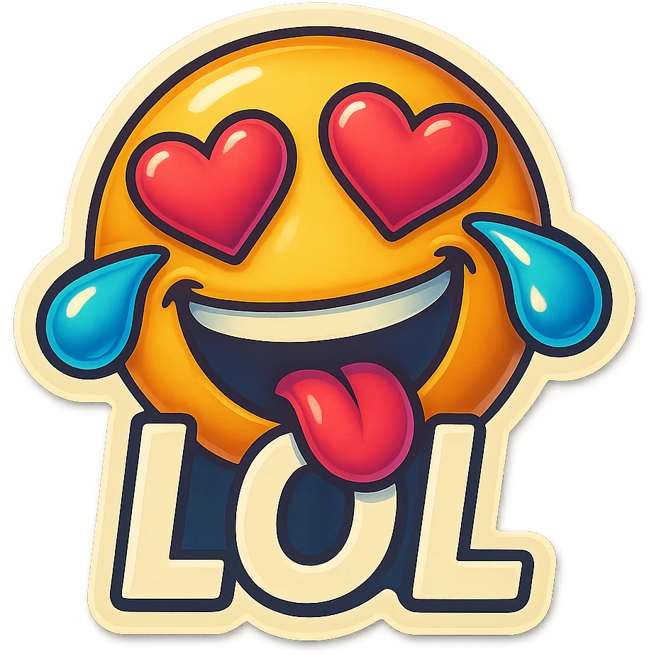 mouth open with tongue out heart shaped eye add the words “ LOL " in White
Laughing crying 😂😂 emoji