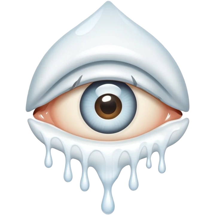 White liquid dripping from eye emoji