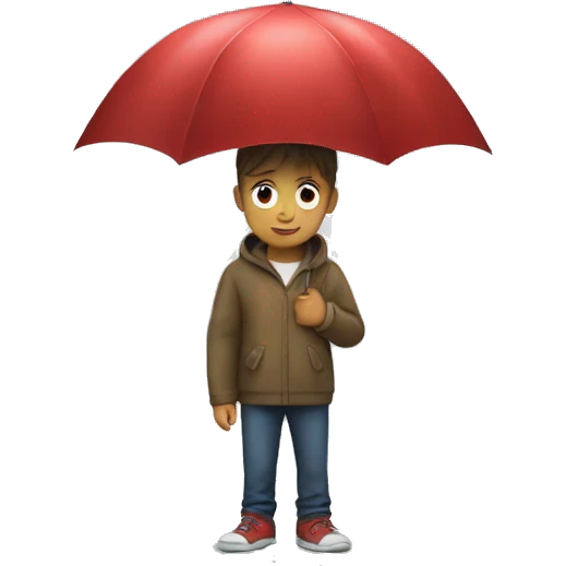 boy with red umbrella while raining emoji
