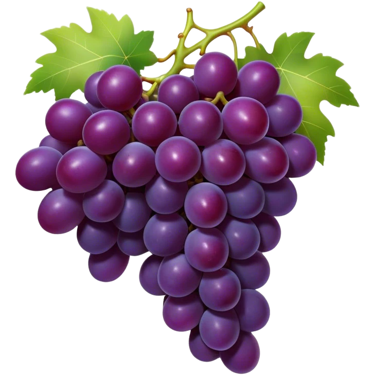 Cinematic Realistic Grapes Emoji, Clustered together in rich purple hues, with smooth, plump skins reflecting light in a glossy, delicate sheen. The stems curve slightly, holding the clusters together like a sweet, natural treasure. Soft glowing outline, capturing the essence of natural sweetness and richness in a bunch of ripe grapes! emoji