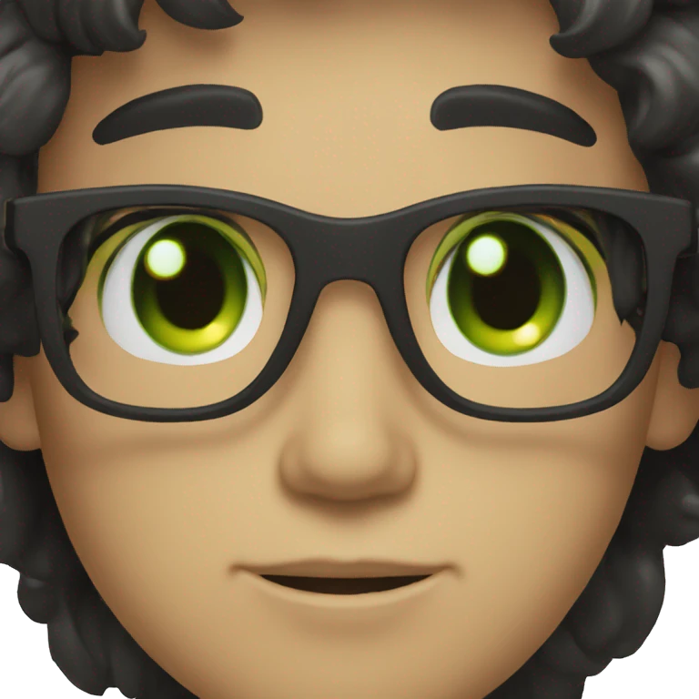 boy black hair green eyes gold glasses emoji