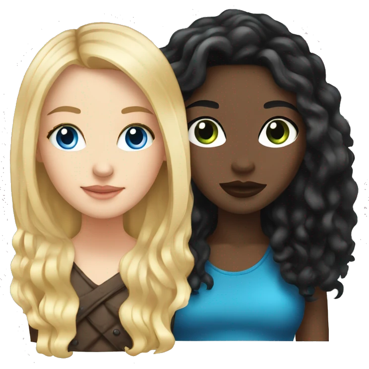 White girl, long blonde hair with blue eyes and  Colombian girl, black hair  emoji