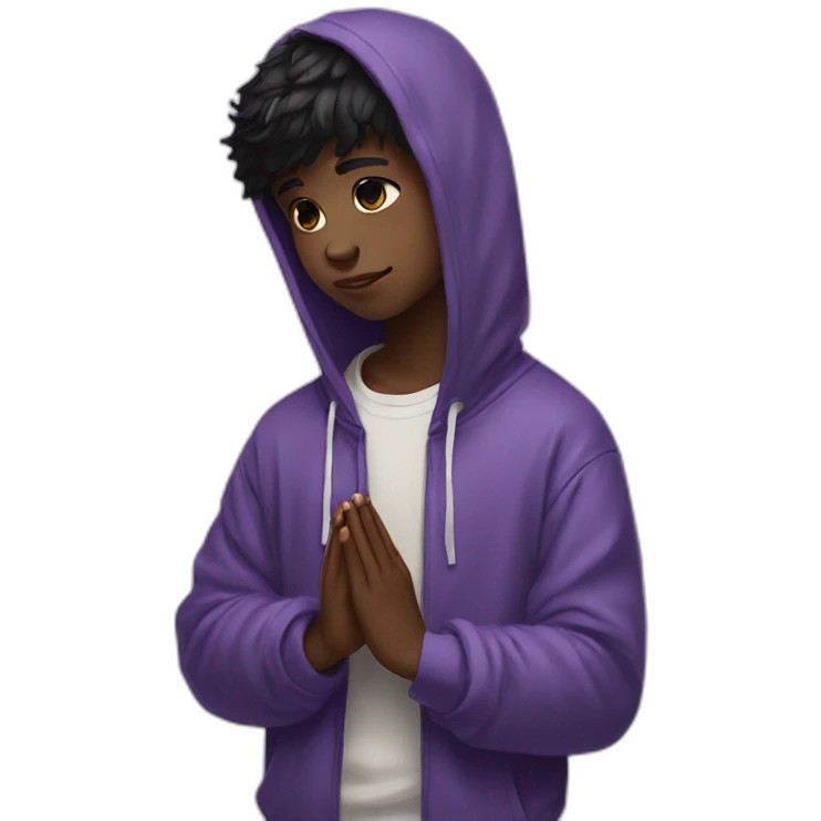 Black haired Purple eyed boy with panda hoodie praying emoji