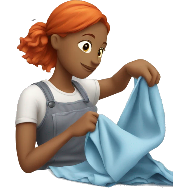 red-haired girl cleaning clothes with a cloth emoji