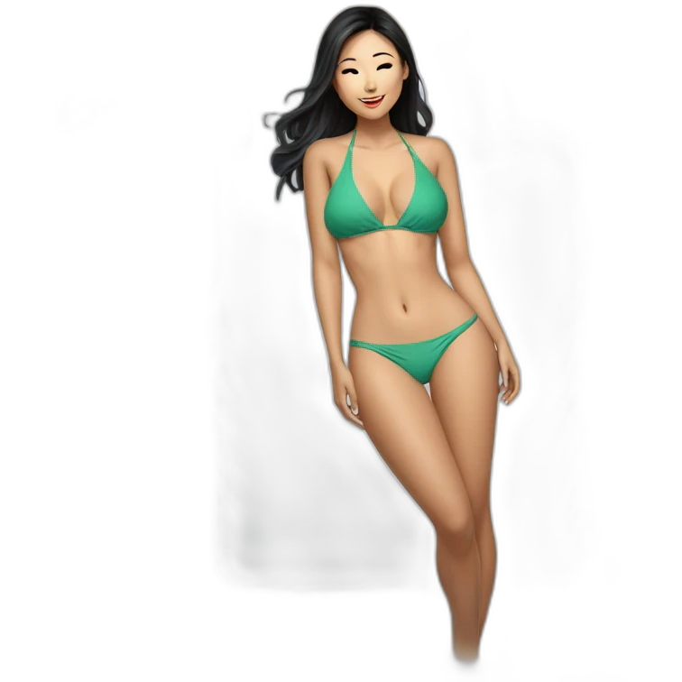 Sexy soft-fit asian woman bikini (beach body) bed emoji