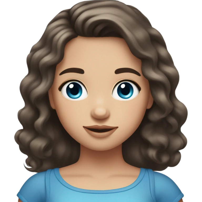 girl with dark brown wavy hair parted down the middle, blue eyes, long eyelashes, rosy cheeks and wearing a tank top emoji