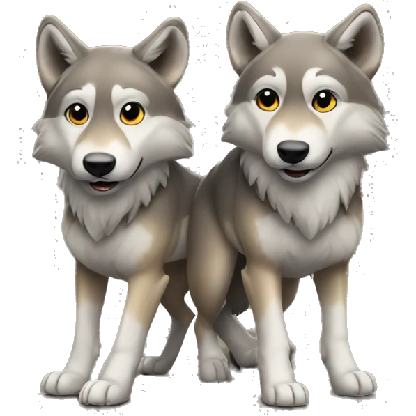 two young wolves playing emoji