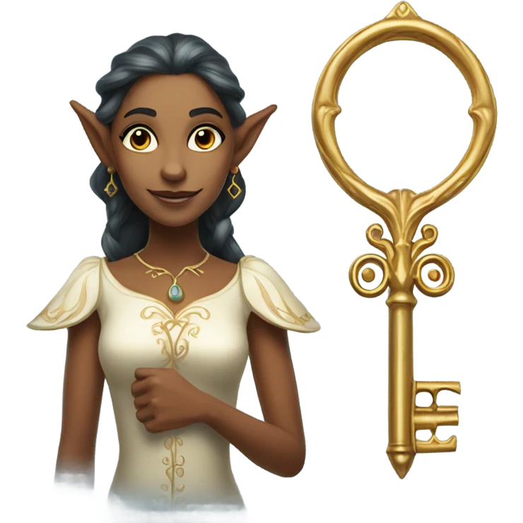 an elf woman login holding a big key emoji