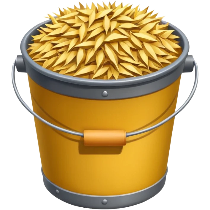 cow feed bucket object icon, bucket full of hay and grains, farm style, 3D cartoon, mobile game icon style, centered, clean background, no text, no watermark
 emoji