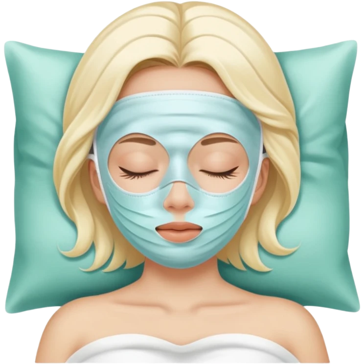 Girl sleeping peacefully with a white beauty face mask on, self care routine emoji