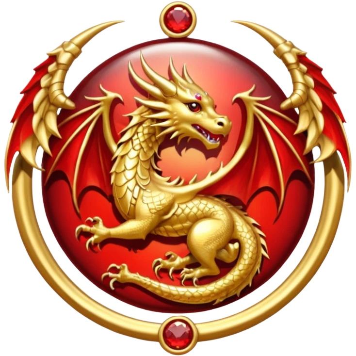 Golden dragon with wings crest / brosch in a circle with red gems and no background emoji