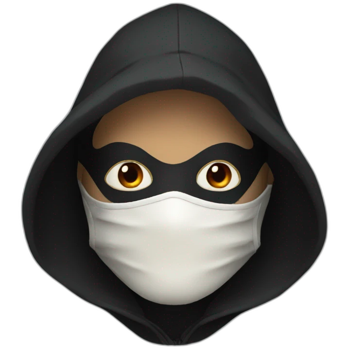 with black hood with red clouds and a white mask emoji