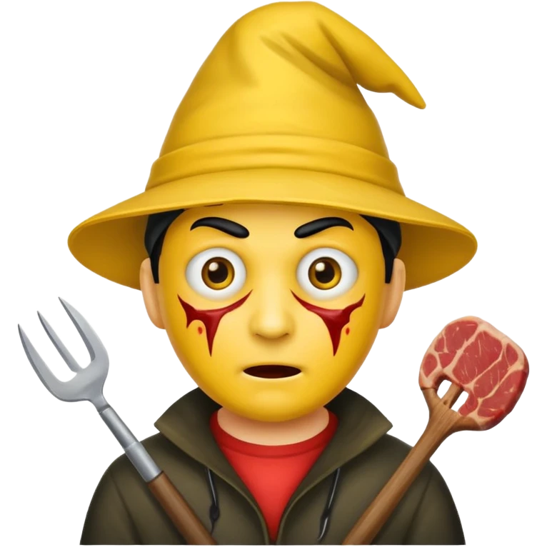 scary evil man look like from friday 13th with the yellow hat and meat khife emoji