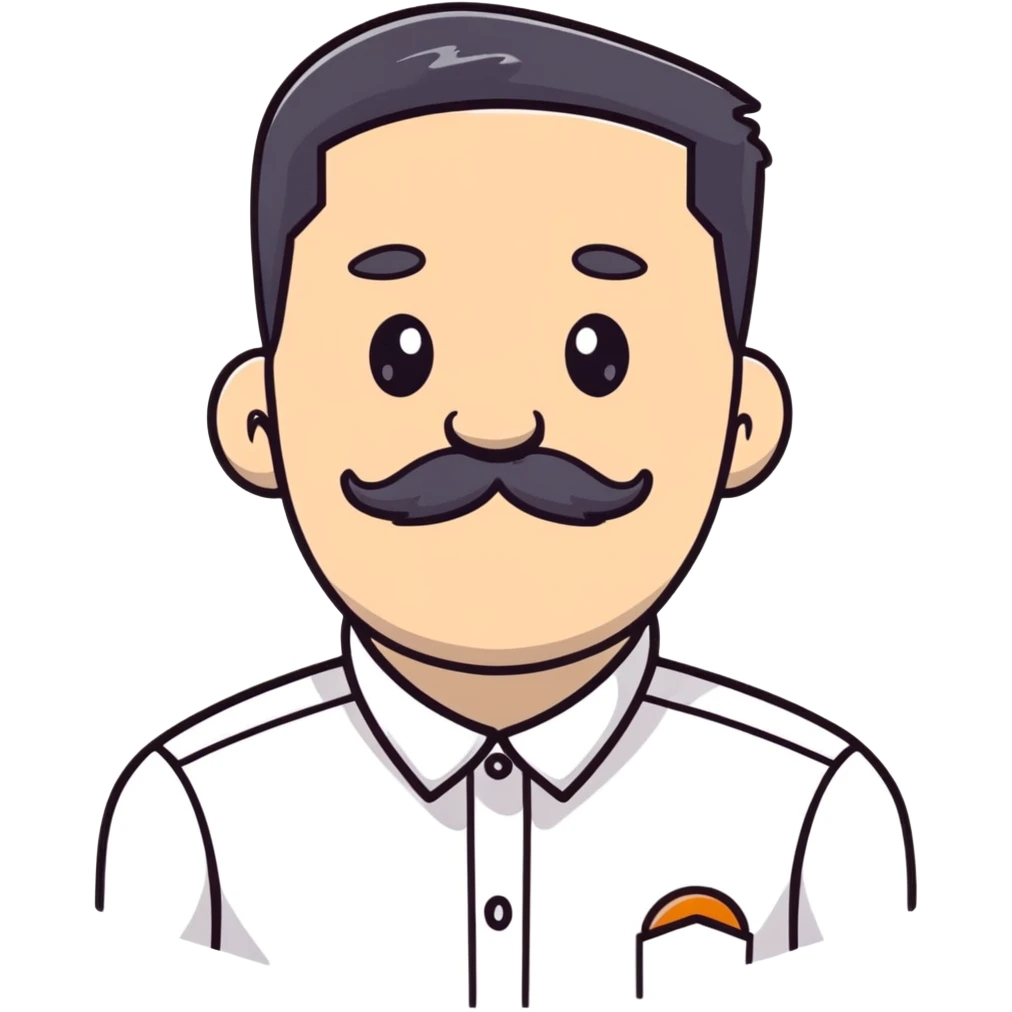 male character with oval-shaped flat-top head, bushy white mustache, wearing a white shirt with three white buttons emoji