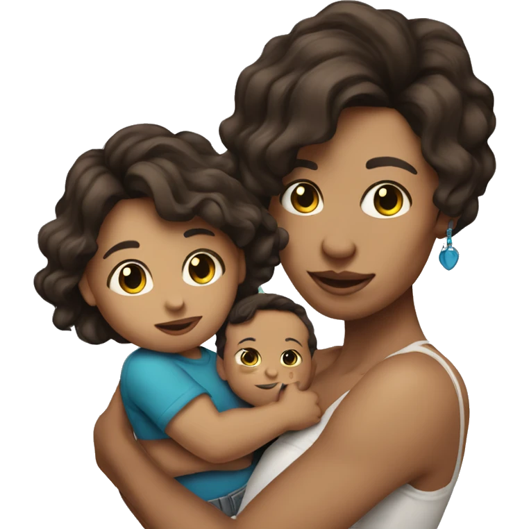  Brunette with tattoos on arm with long hair holding a baby boy with brunette hair  emoji