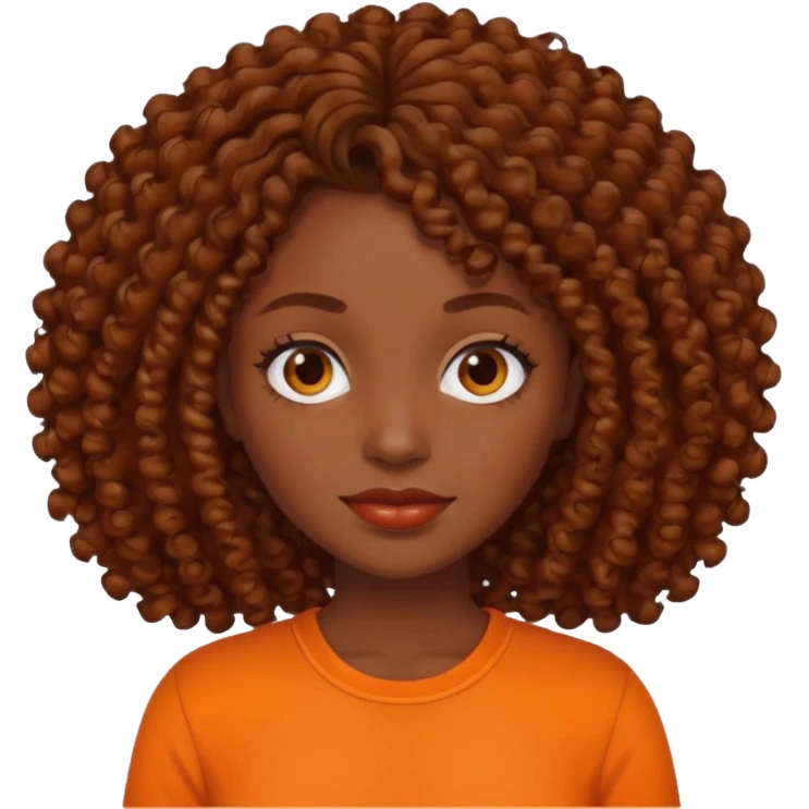 dark skinned woman with curly brown hair and orange shirt emoji