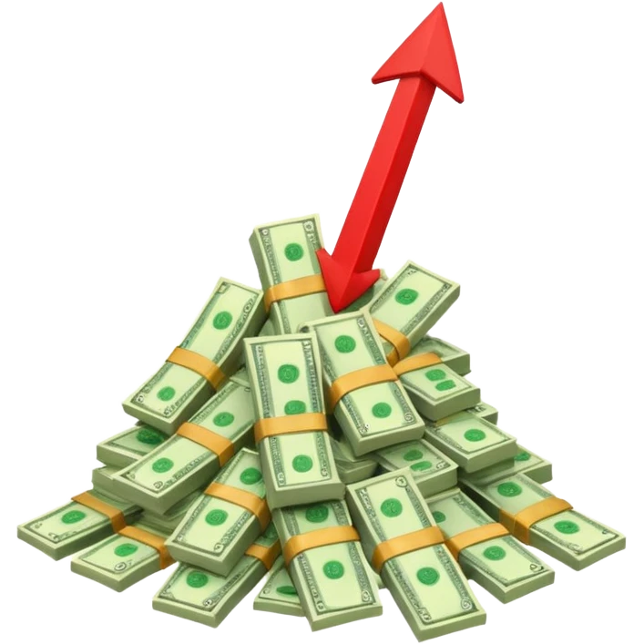 a pile of money with red arrow up emoji